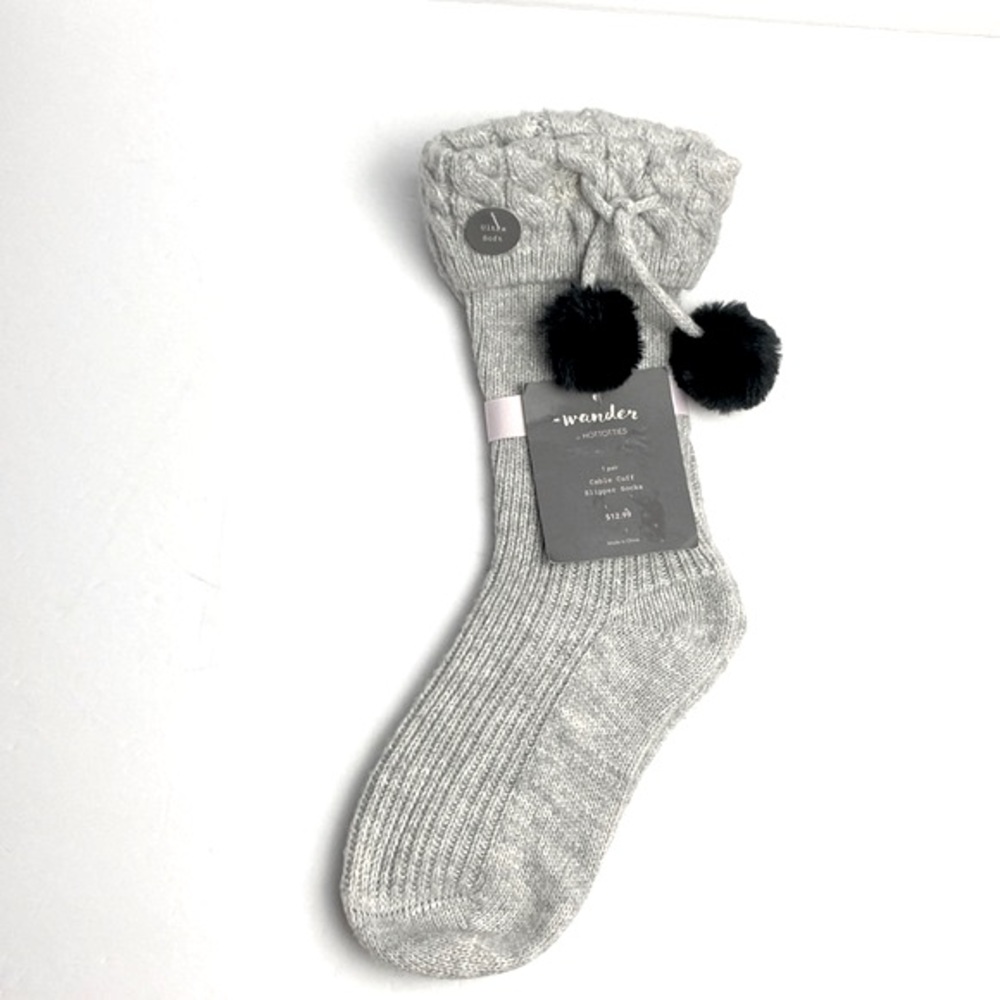 Wander Hottotties Cable Cuff Slipper Socks Gray Women's One Size